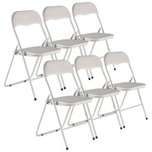 (Beige Velvet) 6 Pc Folding Lightweight Chair Set Metal Frame
