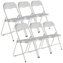 (Beige Ribcord) 6 Pc Folding Lightweight Chair Set Metal Frame