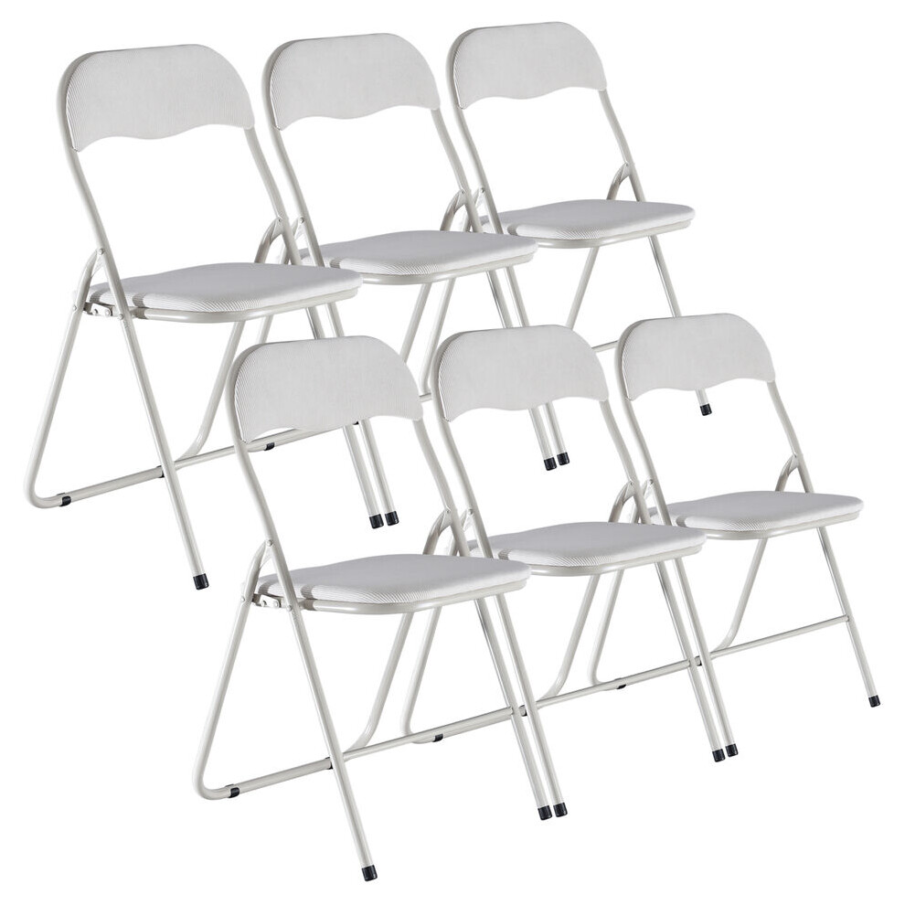 (Beige Ribcord) 6 Pc Folding Lightweight Chair Set Metal Frame