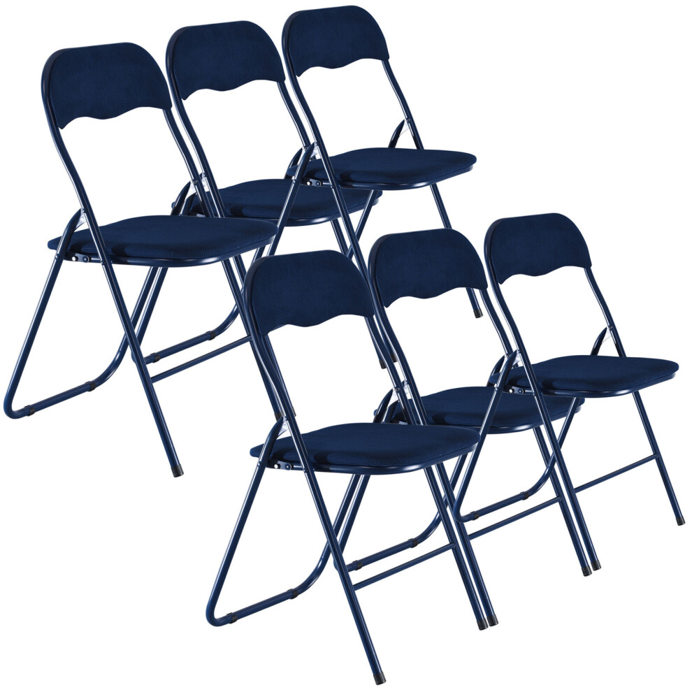 (Blue Ribcord) 6 Pc Folding Lightweight Chair Set Metal Frame