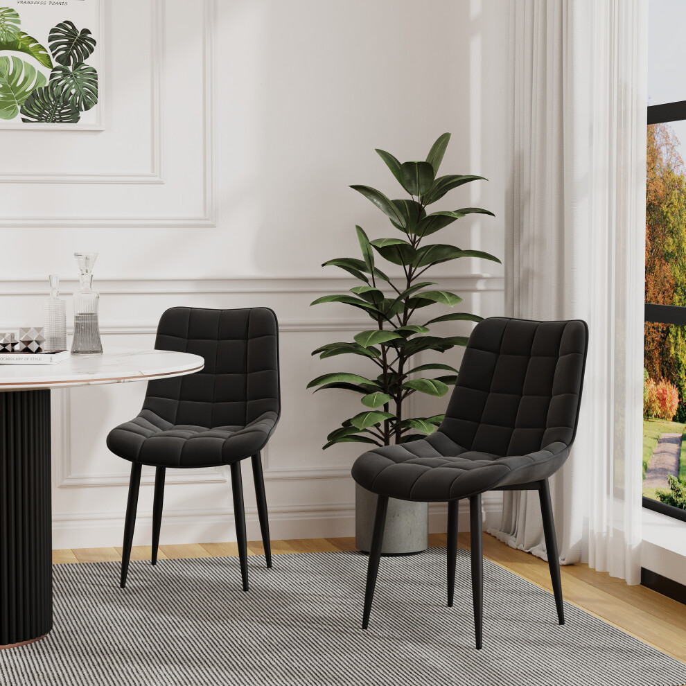 More4homes (Black, 6) Nova Modern Velvet Dining Chair Padded Seat Metal Legs