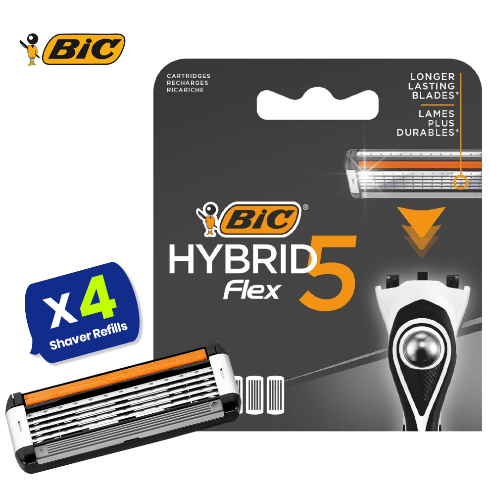 BIC Hybrid 5 Flex Men's Razor Refills Pack of 4 with Nano Tech Blades