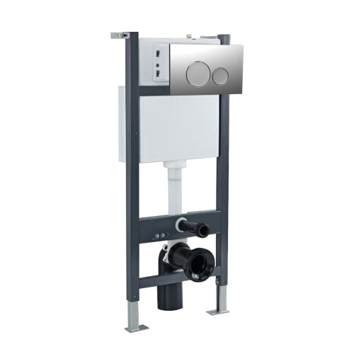 NES Home Nes Home Wall Hung Toilet Cistern Frame with Chrome Round Button Flush Plate