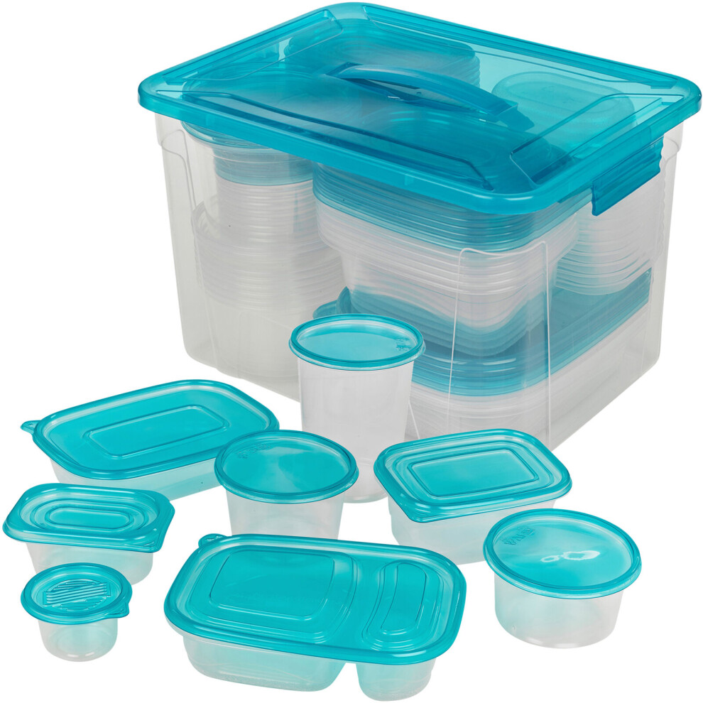 100 Pc Reusable Plastic Food Storage Boxes Containers Lid