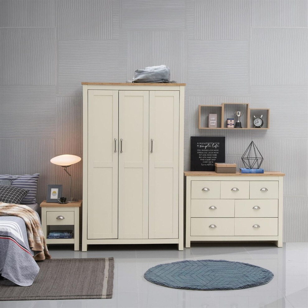 3 Piece Bedroom Set 3 Door Wardrobe 3+4 Chest 1 Drawer Bedside Table
