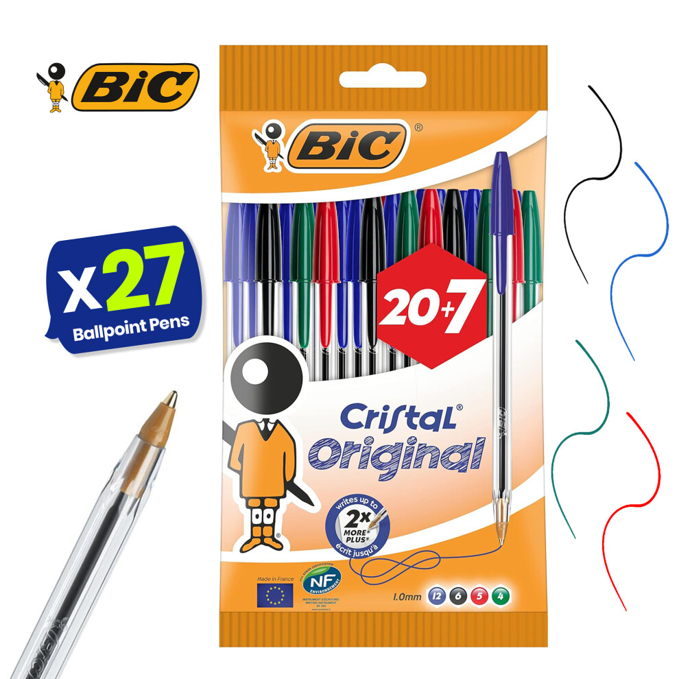 BIC Cristal Original Ballpoint Pens Assorted Colours 20+7 Pack