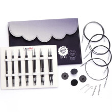 KnitPro Karbonz Knitting Pins Circular Interchangeable Standard: Deluxe Set in a grey fabric case