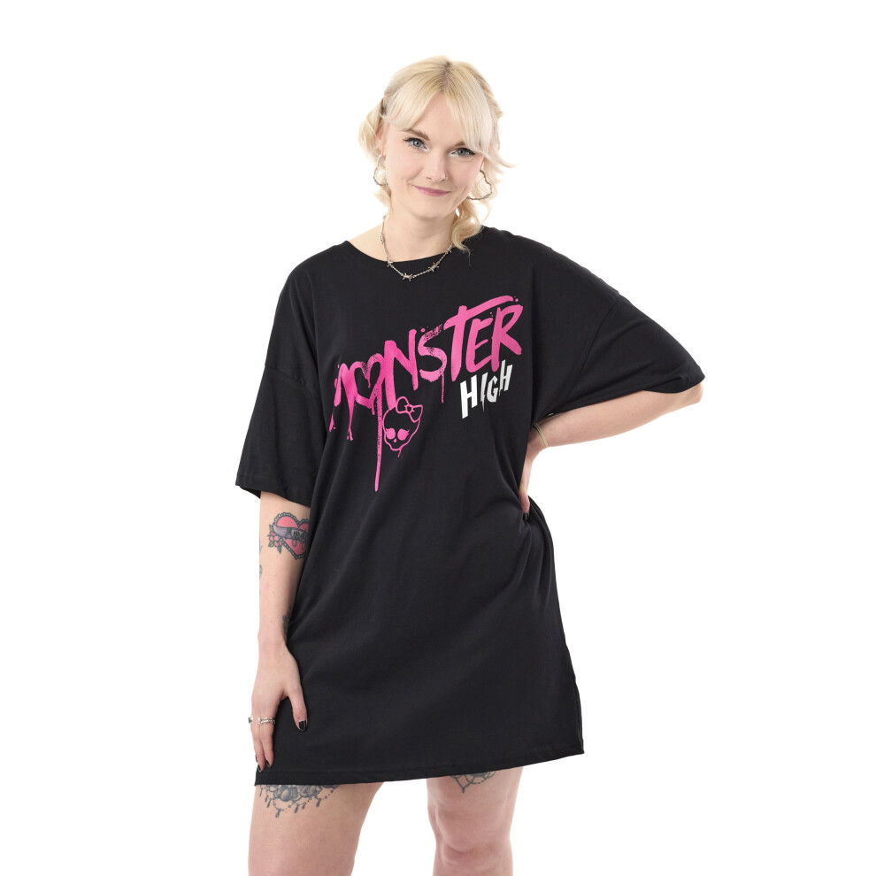 (Large) Monster High Short Sleeved T-Shirt Dress (Womens Black)