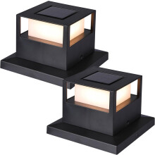 2 Pack Solar Post Lights, 20 Lumen Outdoor Warm White High Brightness SMD LED Solar Powered Cap Light, Waterproof, for Patio Fence, Deck or Patio
