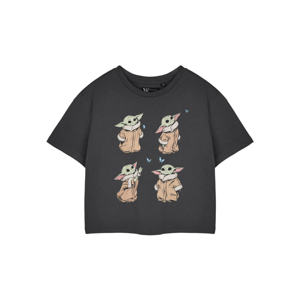 (X-Large) Star Wars The Mandalorian Cropped Short Sleeved T-Shirt (Womens Grey)