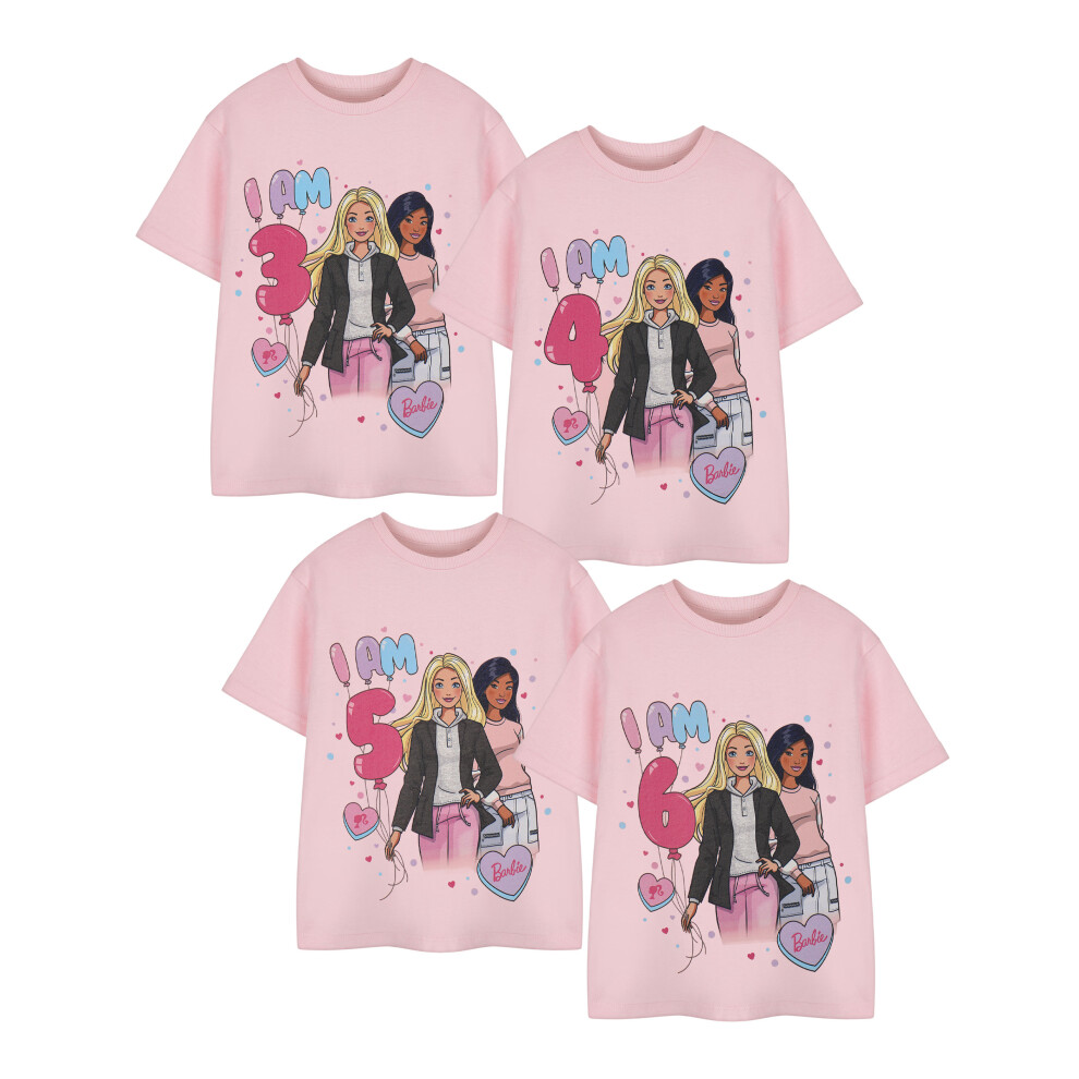 (2-3 Years) Barbie Birthday Age Short Sleeved T-Shirt (Girls Pink)