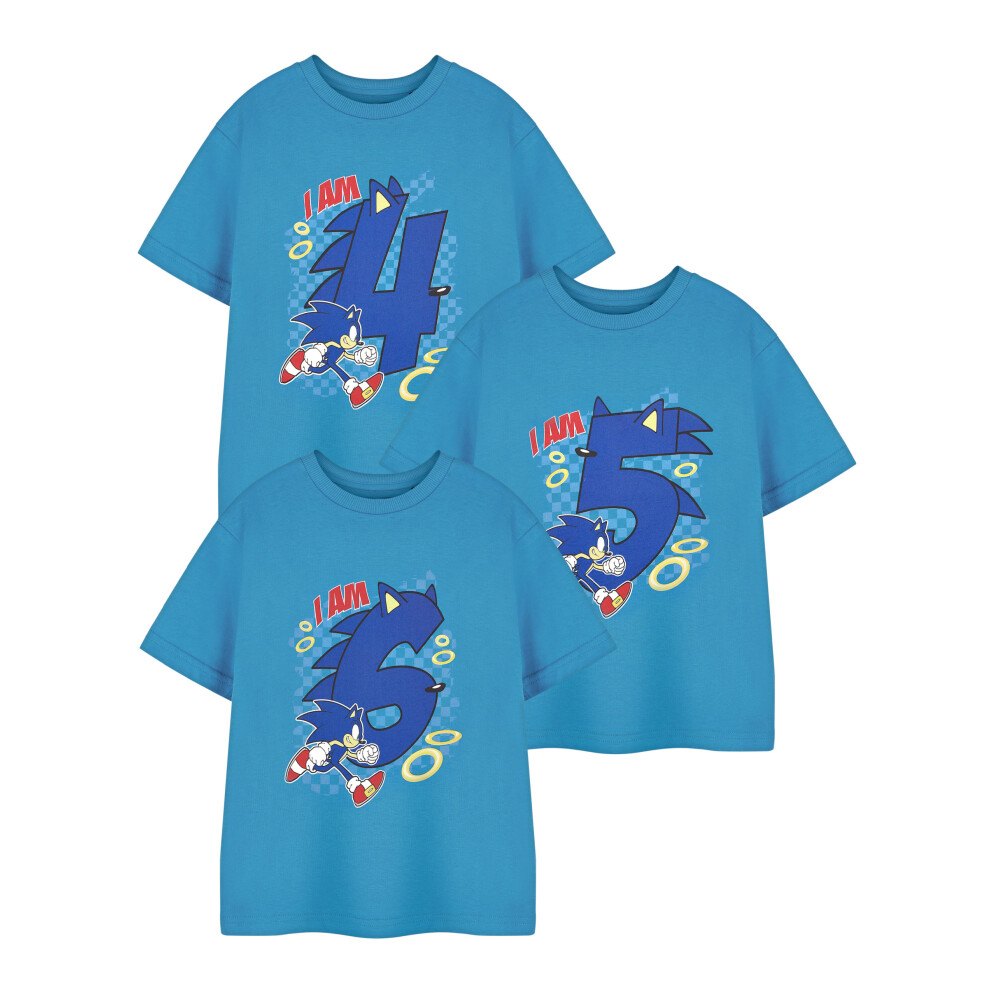 (5-6 Years) Sonic the Hedgehog Birthday Age Short Sleeved T-Shirt (Boys Blue)