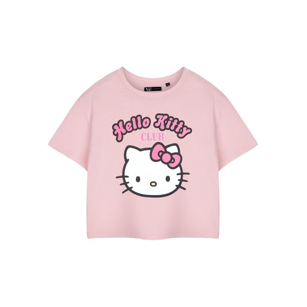 (Large) Hello Kitty Cropped Short Sleeved T-Shirt (Womens Pink)
