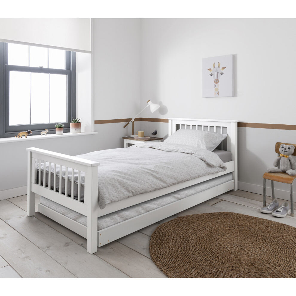 (White, Hampshire Single Bed Frame with Matheus Pull-Out Trundle) Hampshire Single Bed Frame with Choice of Trundles