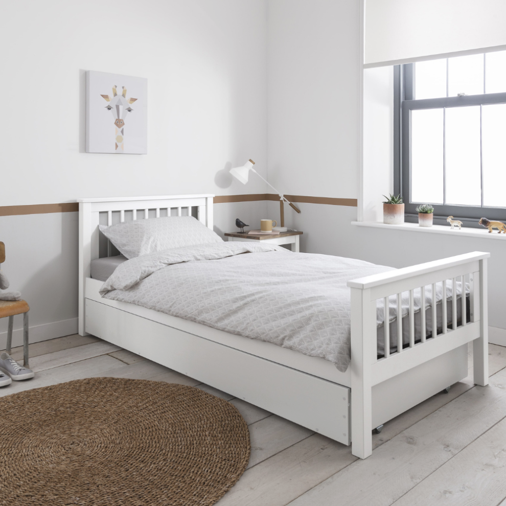 (White, Hampshire Single Bed Frame with Olaf Trundle) Hampshire Single Bed Frame with Choice of Trundles