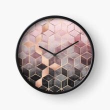 (Pink And Grey Gradient Cubes=482) Wall Clock 12 Inch Funny Mantel & Tabletop Art Decor for Home Bedroom Office