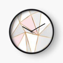 (Pink, Grey Gold Geo=517) Wall Clock 12 Inch Funny Mantel & Tabletop Art Decor for Home Bedroom Office
