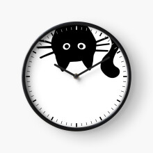 (Funny Black Cat=611) Wall Clock 12 Inch Funny Mantel & Tabletop Art Decor for Home Bedroom Office