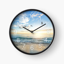 (Sunny zen inspiring peaceful beach with birds flying on white sand=809) Wall Clock 12 Inch Funny Mantel & Tabletop Art Decor for Home Bedroom Office