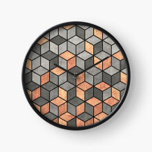 (Concrete and Copper Cubes=934) Wall Clock 12 Inch Funny Mantel & Tabletop Art Decor for Home Bedroom Office