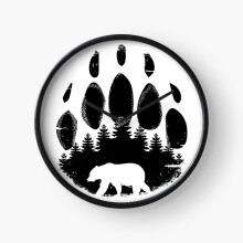 (Black Bear Paw Print - Forest Landscape=679) Wall Clock 12 Inch Funny Mantel & Tabletop Art Decor for Home Bedroom Office