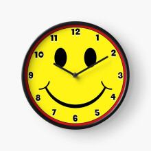 (Smiley Face Red and Gold Novelty=1371) Wall Clock 12 Inch Funny Mantel & Tabletop Art Decor for Home Bedroom Office