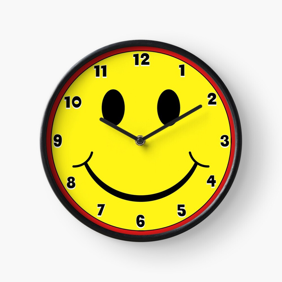 (Smiley Face Red and Gold Novelty=1371) Wall Clock 12 Inch Funny Mantel & Tabletop Art Decor for Home Bedroom Office