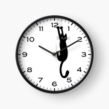 (Black Cat Holding On=1379) Wall Clock 12 Inch Funny Mantel & Tabletop Art Decor for Home Bedroom Office