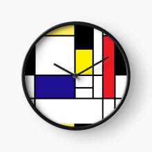 (Mondrian Art, Minimalist, red white blue yellow black=1729) Wall Clock 12 Inch Funny Mantel & Tabletop Art Decor for Home Bedroom Office