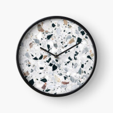 (Terrazzo black, white, grey and bronze=1568) Wall Clock 12 Inch Funny Mantel & Tabletop Art Decor for Home Bedroom Office