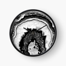 (Gray Black White Agate with Black Silver Glitter #2a (Faux Glitter) #gem #decor #art =1557) Wall Clock 12 Inch Funny Mantel & Tabletop Art Decor for Home Bedroom Office