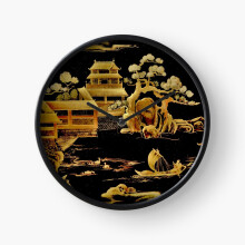 (BLACK GOLD PAGODA GARDENS House of Harlequin=1947) Wall Clock 12 Inch Funny Mantel & Tabletop Art Decor for Home Bedroom Office