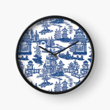 (Blue Willow Ancient Ming China - Blue And White Chinoiserie =2438) Wall Clock 12 Inch Funny Mantel & Tabletop Art Decor for Home Bedroom Office