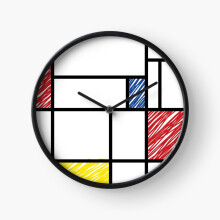 (Mondrian Scribbles Minimalist De Stijl Modern Art fatfatin=2648) Wall Clock 12 Inch Funny Mantel & Tabletop Art Decor for Home Bedroom Office