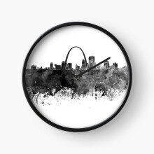 (St Louis skyline in black watercolor=2517) Wall Clock 12 Inch Funny Mantel & Tabletop Art Decor for Home Bedroom Office