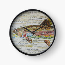 (Rainbow Trout Collage by C.E. White - Fly Fishing (v2)=2535) Wall Clock 12 Inch Funny Mantel & Tabletop Art Decor for Home Bedroom Office