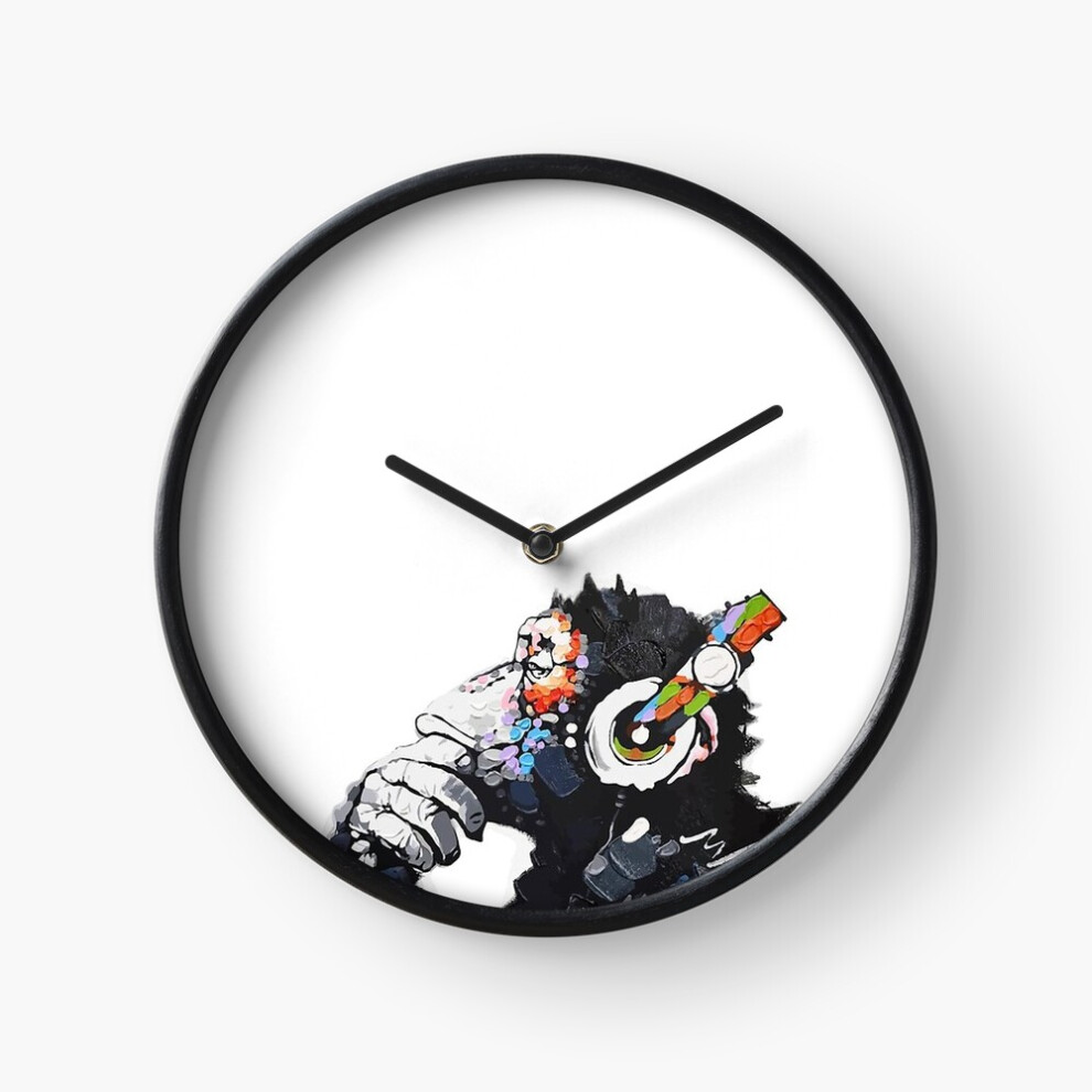 (Banksy Funky Monkey DJ headphones graffiti street art=2672) Wall Clock 12 Inch Funny Mantel & Tabletop Art Decor for Home Bedroom Office