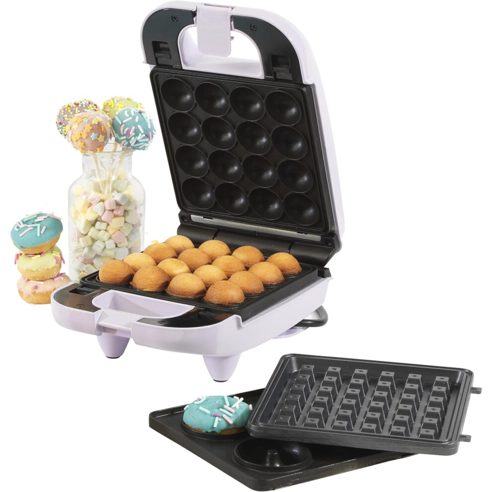 (Purple, 3 In 1 Treat Maker) 3 in 1 Compact Mini Dessert Maker - Delicious Donuts, Cake Pops and Waffles, Party Dessert Waffles and Cake Maker