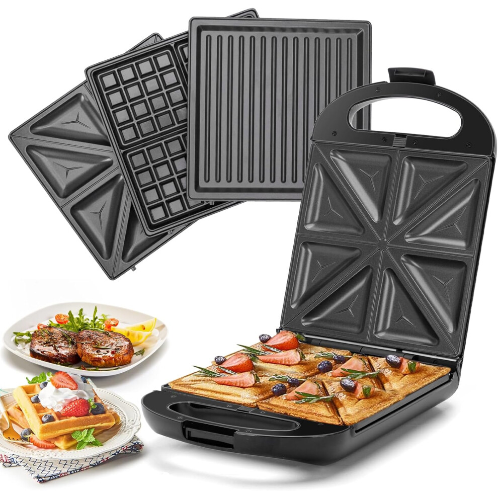(Bruno) 3-in-1 Family Toaster Sandwich Toaster, 4-Slice Waffle Maker Panini Press Deep Loaded Removable Plate with Non-Stick Coating