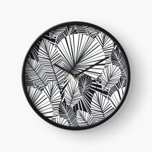(Black and White Tropical palm leaves seamless pattern, white comforter with black lines=3420) Wall Clock 12 Inch Funny Mantel & Tabletop Art Decor for Home Bedroom Office