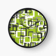 (Green, Grey, and White round rectangles=3202) Wall Clock 12 Inch Funny Mantel & Tabletop Art Decor for Home Bedroom Office