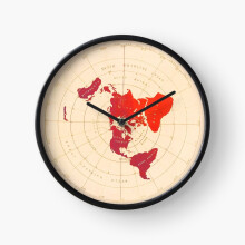 (Flat Earth Map - Azimuthal Equidistant Projection (Red Design)=3141) Wall Clock 12 Inch Funny Mantel & Tabletop Art Decor for Home Bedroom Office