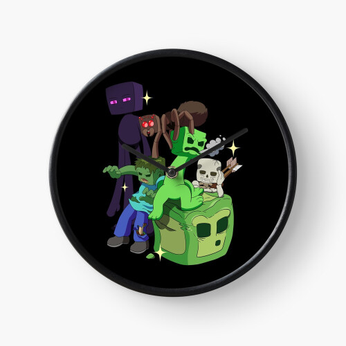 (Minecraft Mobs=3699) Wall Clock 12 Inch Funny Mantel & Tabletop Art ...