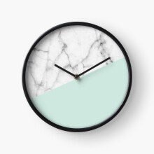 (Real White marble Half pastel Mint Green=3664) Wall Clock 12 Inch Funny Mantel & Tabletop Art Decor for Home Bedroom Office