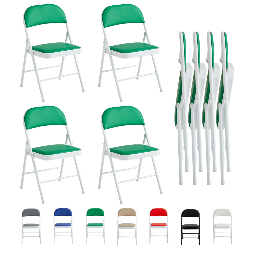 (PACK OF 4, GREEN) 1/2/4/6 Faux Leather padded Foldable Chairs