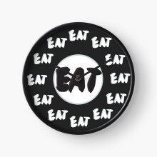(EAT BLACK AND WHITE=3801) Wall Clock 12 Inch Funny Mantel & Tabletop Art Decor for Home Bedroom Office