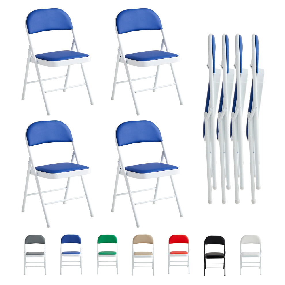 MCC Set of 4 Folding Metal Dining Chairs - Blue - Padded - Image 2