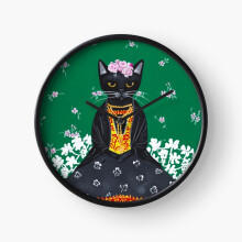 (Black Frida Cat Portrait=4433) Wall Clock 12 Inch Funny Mantel & Tabletop Art Decor for Home Bedroom Office