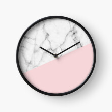 (Real White Marble Half Powder Blush Pink=4323) Wall Clock 12 Inch Funny Mantel & Tabletop Art Decor for Home Bedroom Office