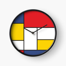 (In the Style of Mondrian=4826) Wall Clock 12 Inch Funny Mantel & Tabletop Art Decor for Home Bedroom Office